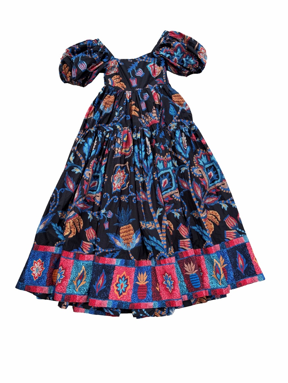 Farm Rio Women’s Size XS Extra Small Sunset Tapestry Puff-Sleeve Maxi Dress